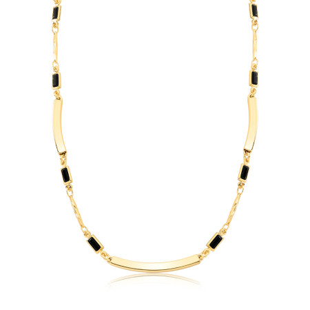 Gargantilha c/ Zircônias Negras e Tubos quadrados Folheada a Ouro 18k