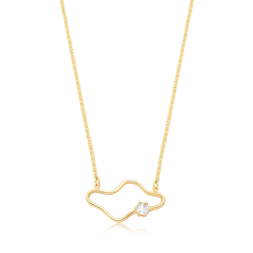 Gargantilha c/ Pingente Melt Vazado c/ Ponto Luz Folheado a Ouro 18k