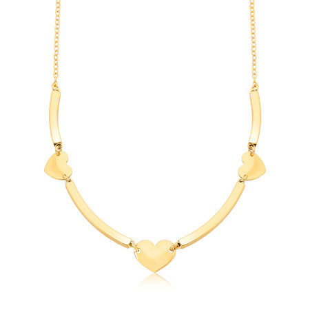 Gargantilha Corações Lisos e Tubos Quadrados Folheada a Ouro 18k