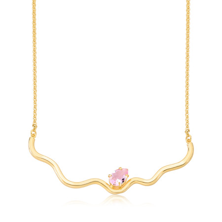 Gargantilha c/ Zircônia Gota Rosa Folheada a Ouro 18K