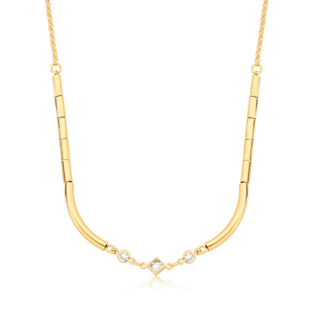 Gargantilha Tubos Lisos c/ Zircônias Geométricas Folheada a Ouro 18K