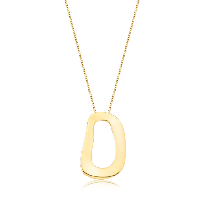 Gargantilha c/ Pingente Retangular Melt Efeito "Amassado" Folheada a Ouro 18K