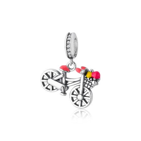 Berloque Prata You Argola Bicicleta Detalhes Resina Colorida