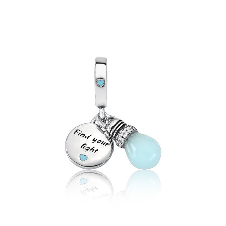 Berloque Prata c/ Ródio You Argola c/ Lâmpada Azul e Placa