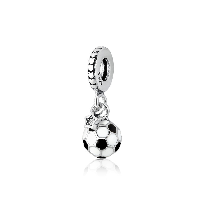 Berloque Prata c/ Ródio You Argola Bola de Futebol Resina Branca e Preta