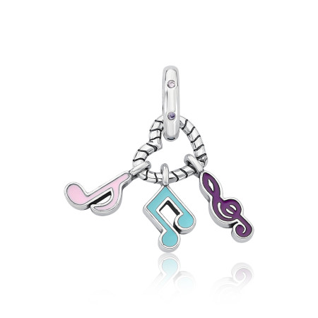 Berloque Prata c/ Ródio You Argola Notas Musicais e Coração