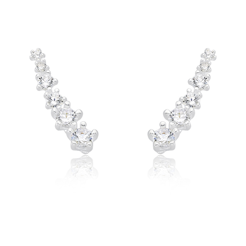 Brinco Prata Ear Cuff Zircônias Redondas Decrescentes