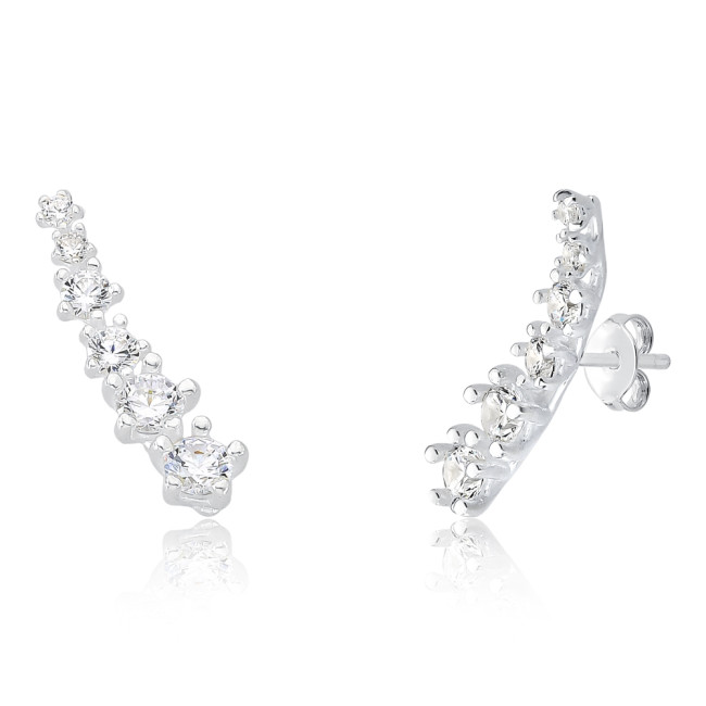 Brinco Prata Ear Cuff Zircônias Redondas Decrescentes