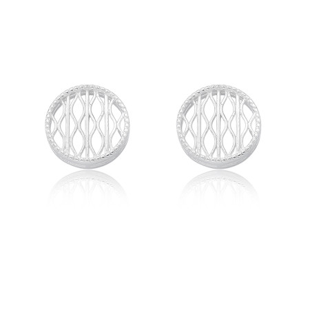 Brinco Prata Fixo Botão Renda Vazada