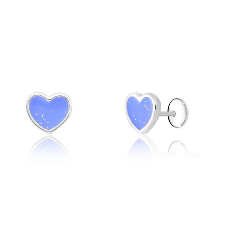 Brinco Prata Leve Infantil Coração Resina Lilás Glitter Baby