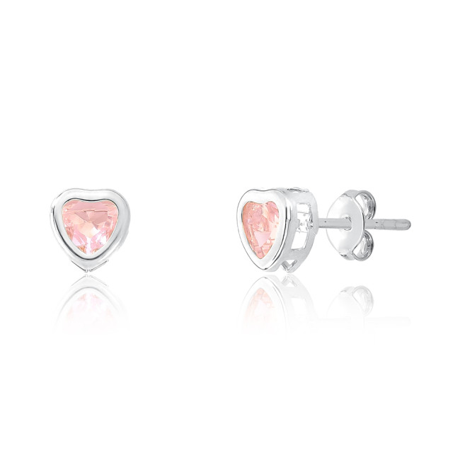 Brinco Prata Leve Coração Zircônia Rosa 7mm