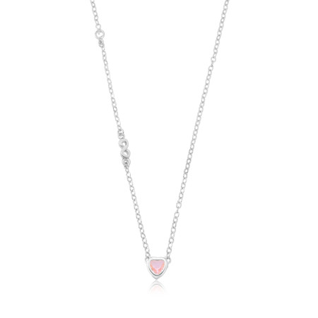 Gargantilha Prata Leve Infantil Coração Zircônia Rosa