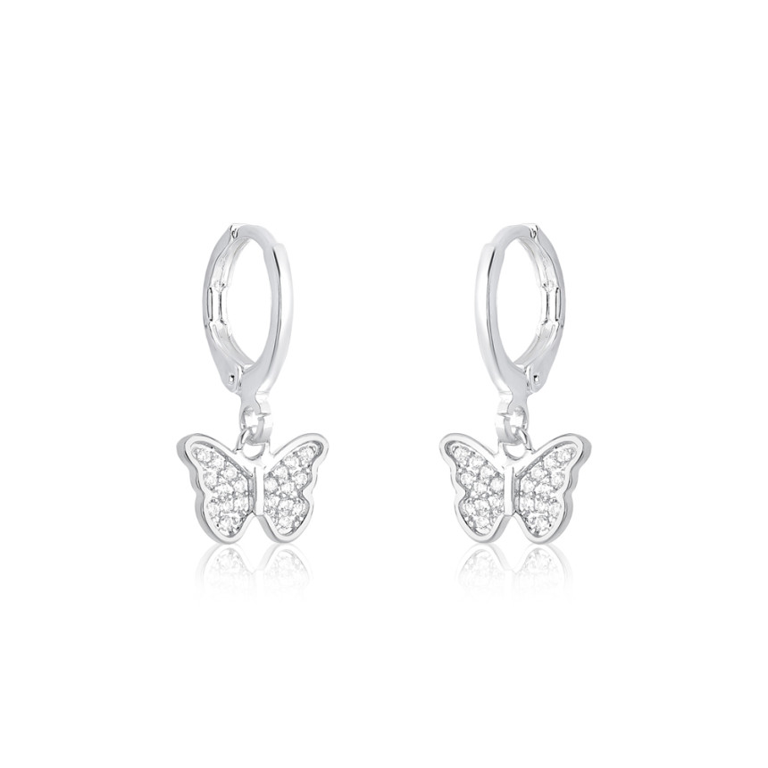 Argola Prata Leve Click 10mm c/ Pingente Borboleta Cravejada