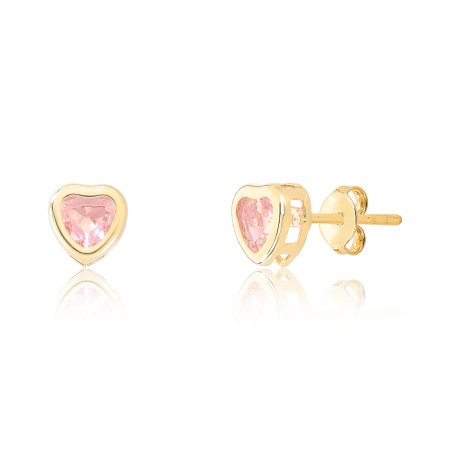 Brinco Coração Zircônia Rosa 7mm Folheado a Ouro 18k