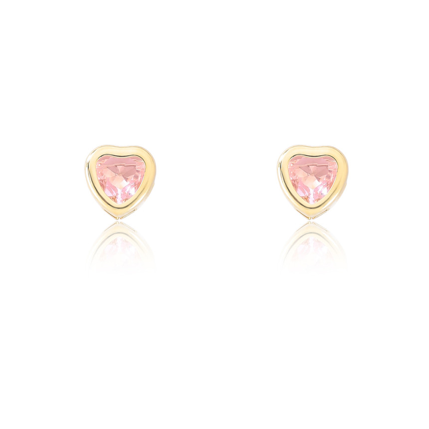 Brinco Coração Zircônia Rosa 7mm Folheado a Ouro 18k