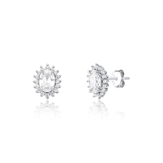 Conjunto Prata c/ Ródio Zircônia Oval c/ Borda Cravejada 8mm