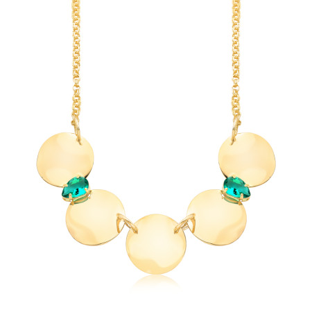 Colar c/ Medalhas Lisas e Zircônias Gota Verde Paraíba Folheada a Ouro 18k