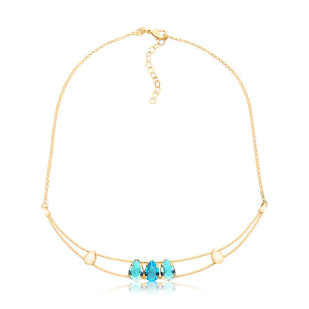 Aro Fio Duplo c/ Zircônias Gotas Tons Acqua Folheado a Ouro 18k