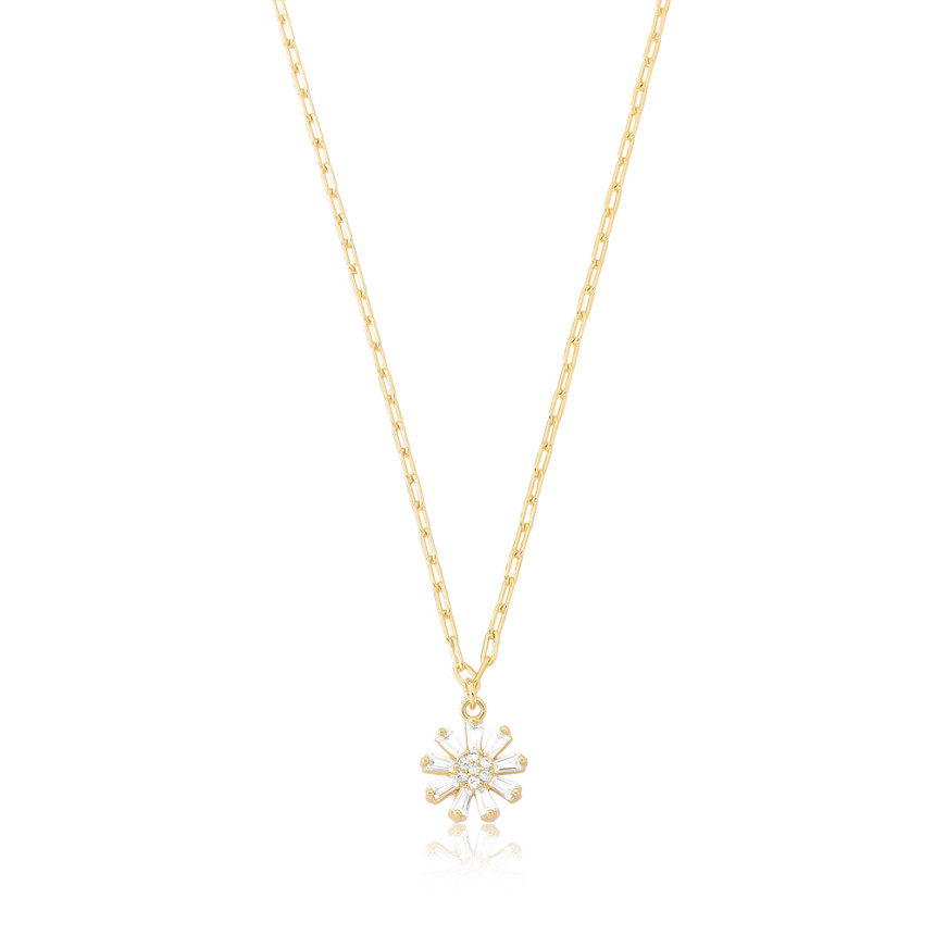 Gargantilha Infantil Sol Cravejado Zircônia Baguete Folheada a Ouro 18k