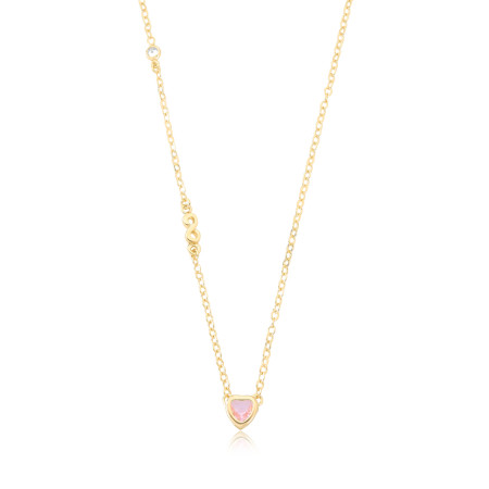 Gargantilha Infantil Coração Zircônia Rosa Folheada a Ouro 18k