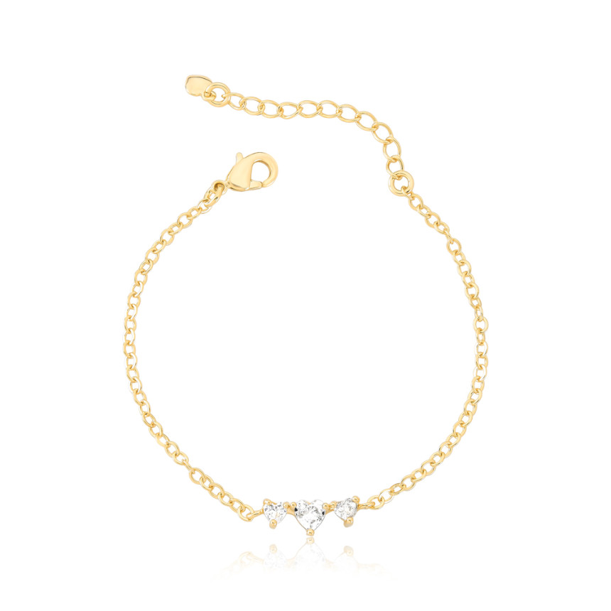 Pulseira Infantil 3 Corações Ponto Luz Folheada a Ouro 18k
