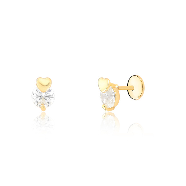 Brinco Infantil Ponto Luz e Mini Coração Baby Folheada a Ouro 18k