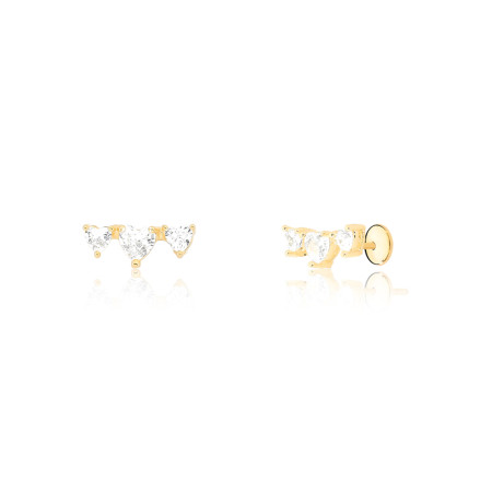 Brinco Infantil 3 Corações Ponto Luz Baby Folheada a Ouro 18k