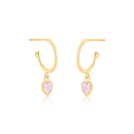 Argola c/ Pingente Coração Rosa c/ Tarraxa Folheada a Ouro 18k