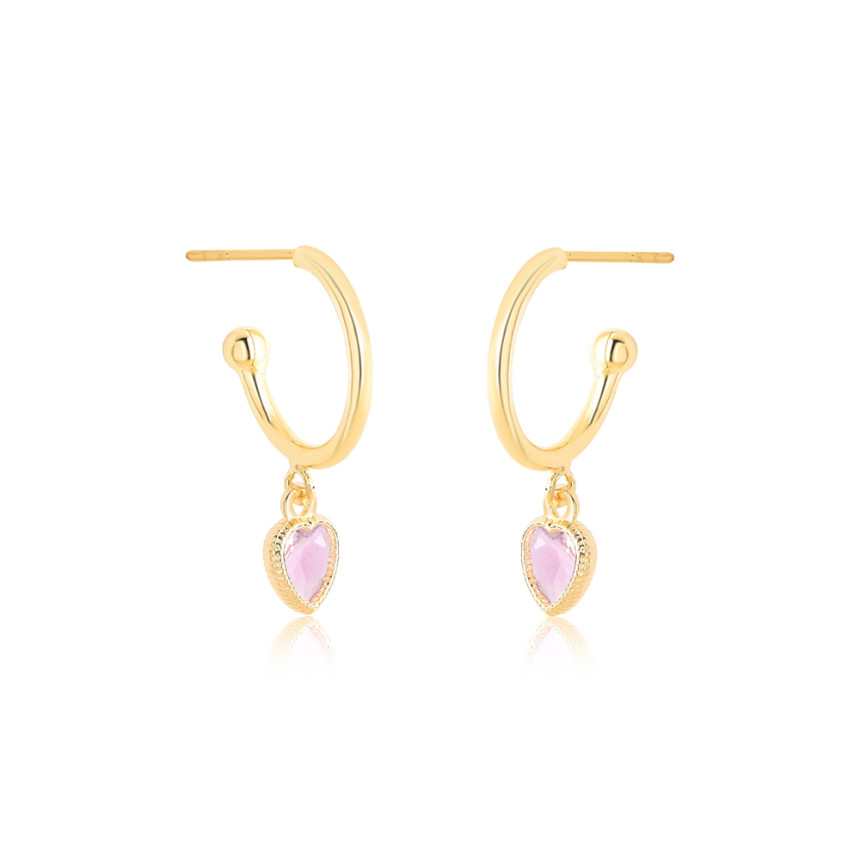 Argola c/ Pingente Coração Rosa c/ Tarraxa Folheada a Ouro 18k