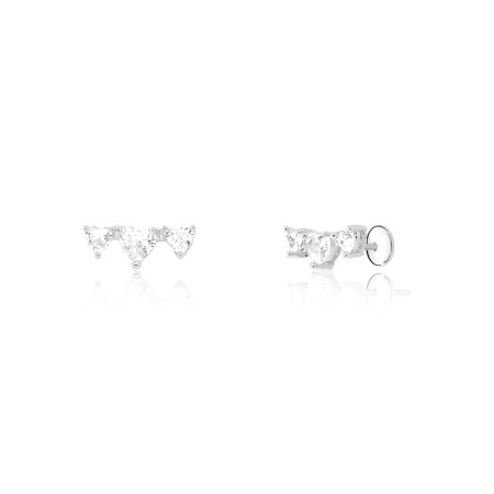 Brinco Prata Leve Infantil 3 Corações Ponto Luz Baby