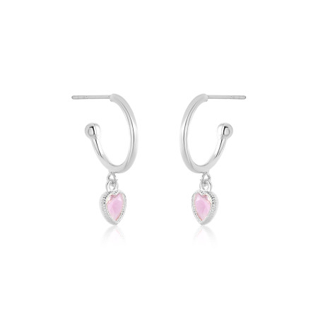 Argola Prata Leve c/ Pingente Coração Rosa c/ Tarraxa