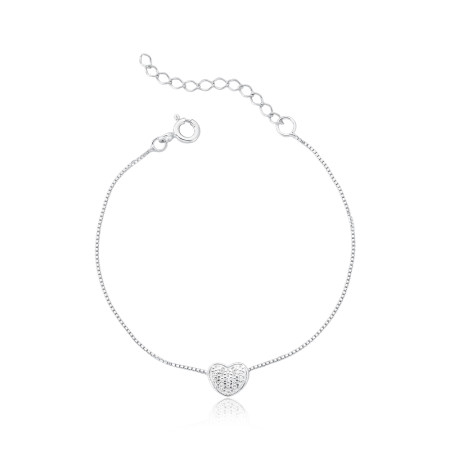 Pulseira Prata Infantil Coração Cravejado