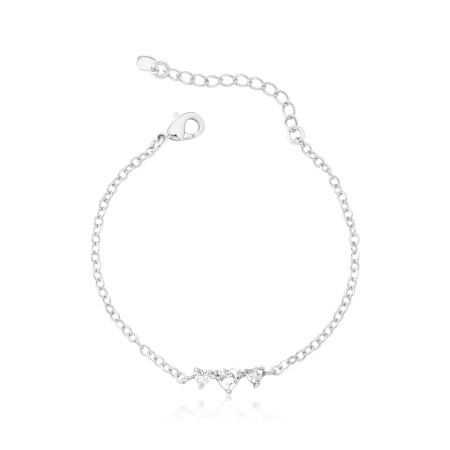 Pulseira Prata Leve Infantil 3 Corações Ponto Luz