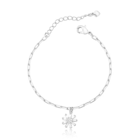 Pulseira Prata Leve Infantil Sol Cravejado Zircônia Baguete