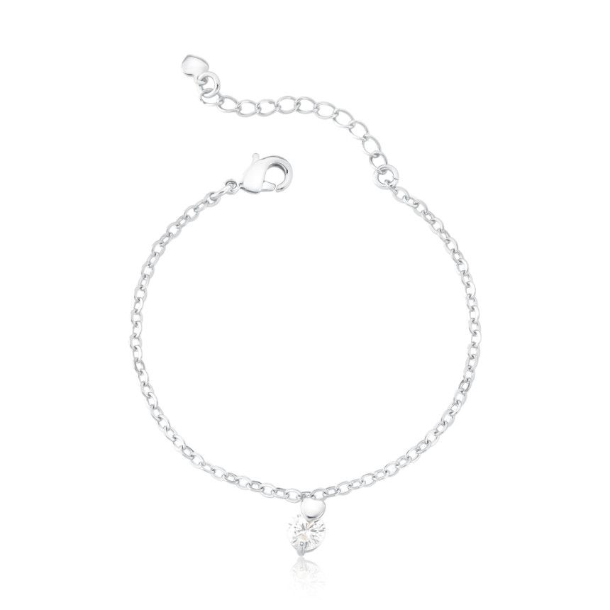 Pulseira Prata Leve Infantil Ponto Luz e Coração Mini