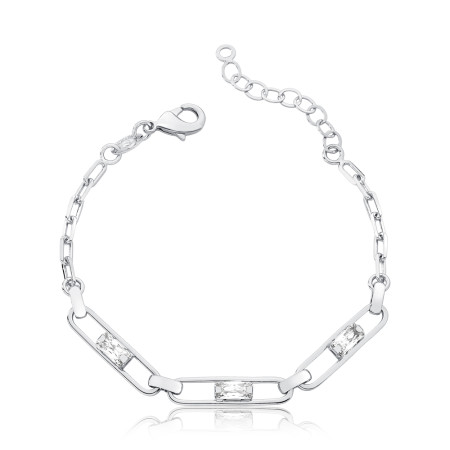 Pulseira Prata Leve Cartier c/ 3 Zircônias Retangulares