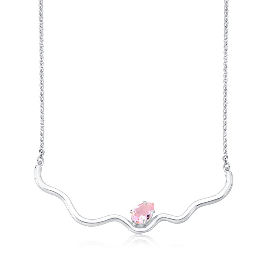 Gargantilha Prata Leve c/ Zircônia Gota Rosa