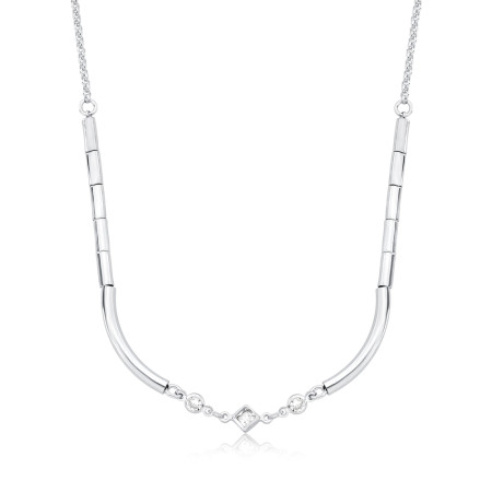 Gargantilha Prata Leve Tubos Lisos c/ Zircônias Geométricas