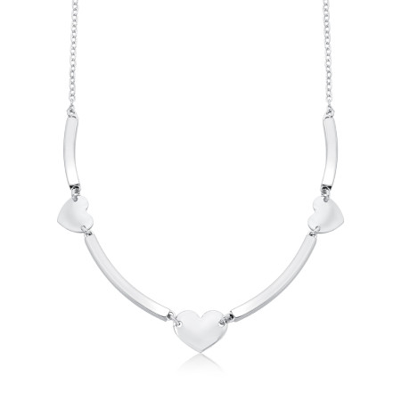 Gargantilha Prata Leve Corações Lisos e Tubos Quadrados