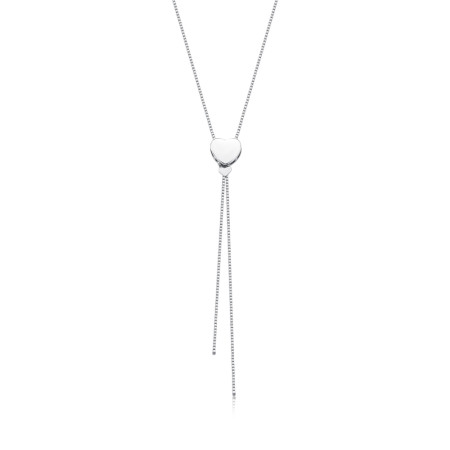 Gargantilha Prata Leve Gravatinha Coração Liso c/ Veneziana Suspensa