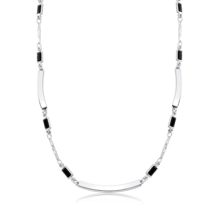 Gargantilha Prata Leve c/ Zircônias Negras e Tubos quadrados