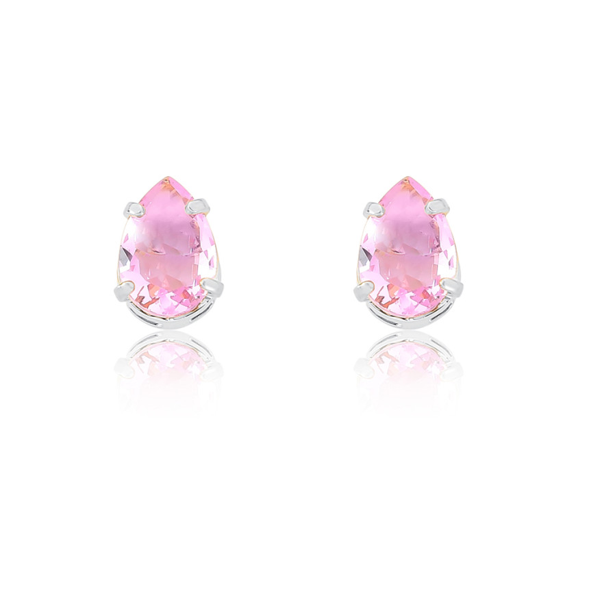 Brinco Prata Leve Fixo Zircônia Gota Rosa