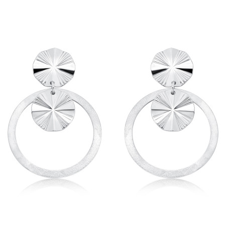 Brinco Prata Leve Base Melt Efeito "Amassado" c/ Aro Vazado Suspenso