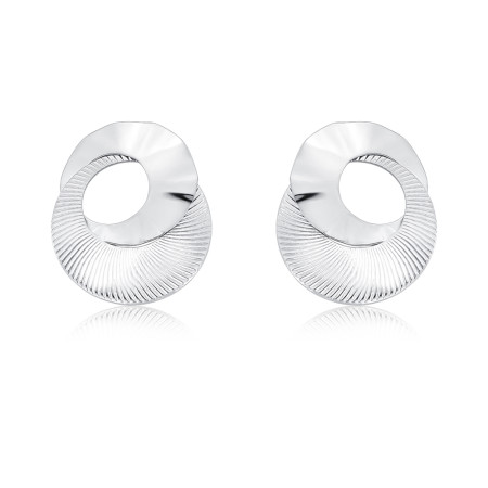 Brinco Prata Leve Fixo Melt Entrelaçado Efeito Amassado/Liso e Trabalhado