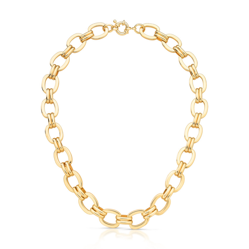 Corrente Elos Ovais Lisos Fecho Mola Folheada a Ouro 18k