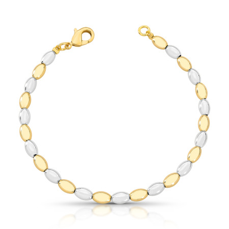 Pulseira Grãos Lisos Dois Tons Folheado a Ouro 18k