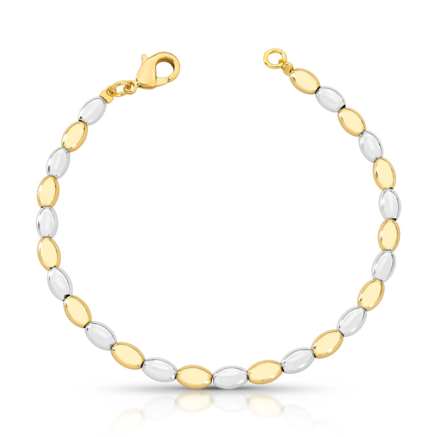 Pulseira Grãos Lisos Dois Tons Folheado a Ouro 18k