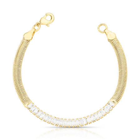 Pulseira Riviera Baguete e Lacraia Folheada a Ouro 18k