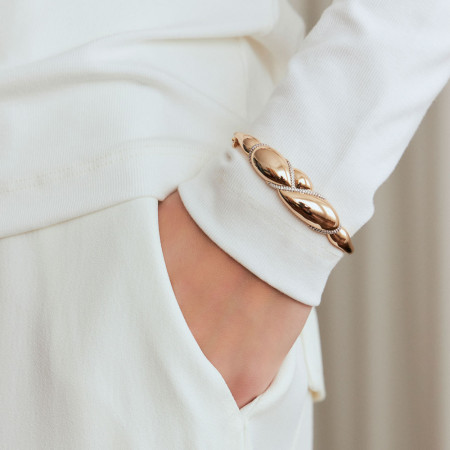 Bracelete Abaulado c/ Detalhes Cravejados Folheado a Ouro 18k