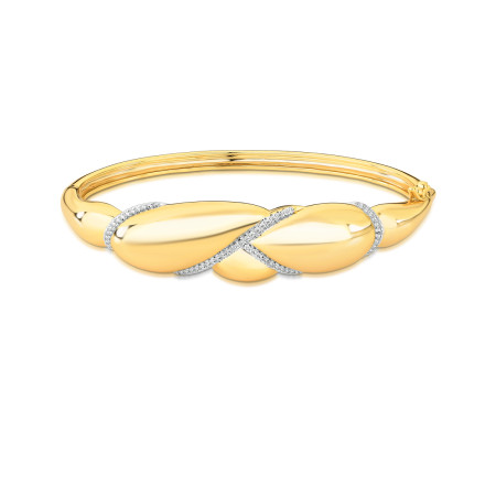 Bracelete Abaulado c/ Detalhes Cravejados Folheado a Ouro 18k